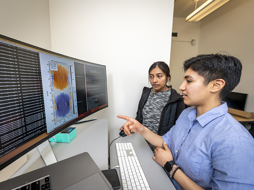 wo people looking at computer monitor